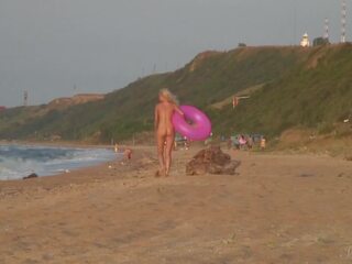 College mademoiselle Agnes Walks Around The Beach Full Nude (With An Audience)
