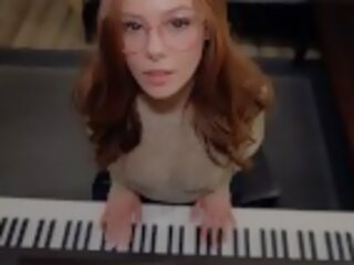 Music is fun when a student has no panties | piano lessons | xxx clip with Teacher | cum on face